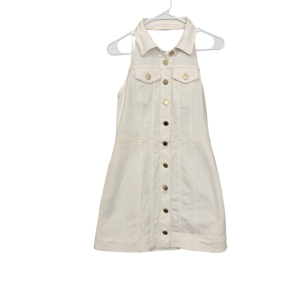Alice + Olivia Kendall Denim Halter Mini Dress US 6 White Cowgirl Western Boho - Picture 7 of 15